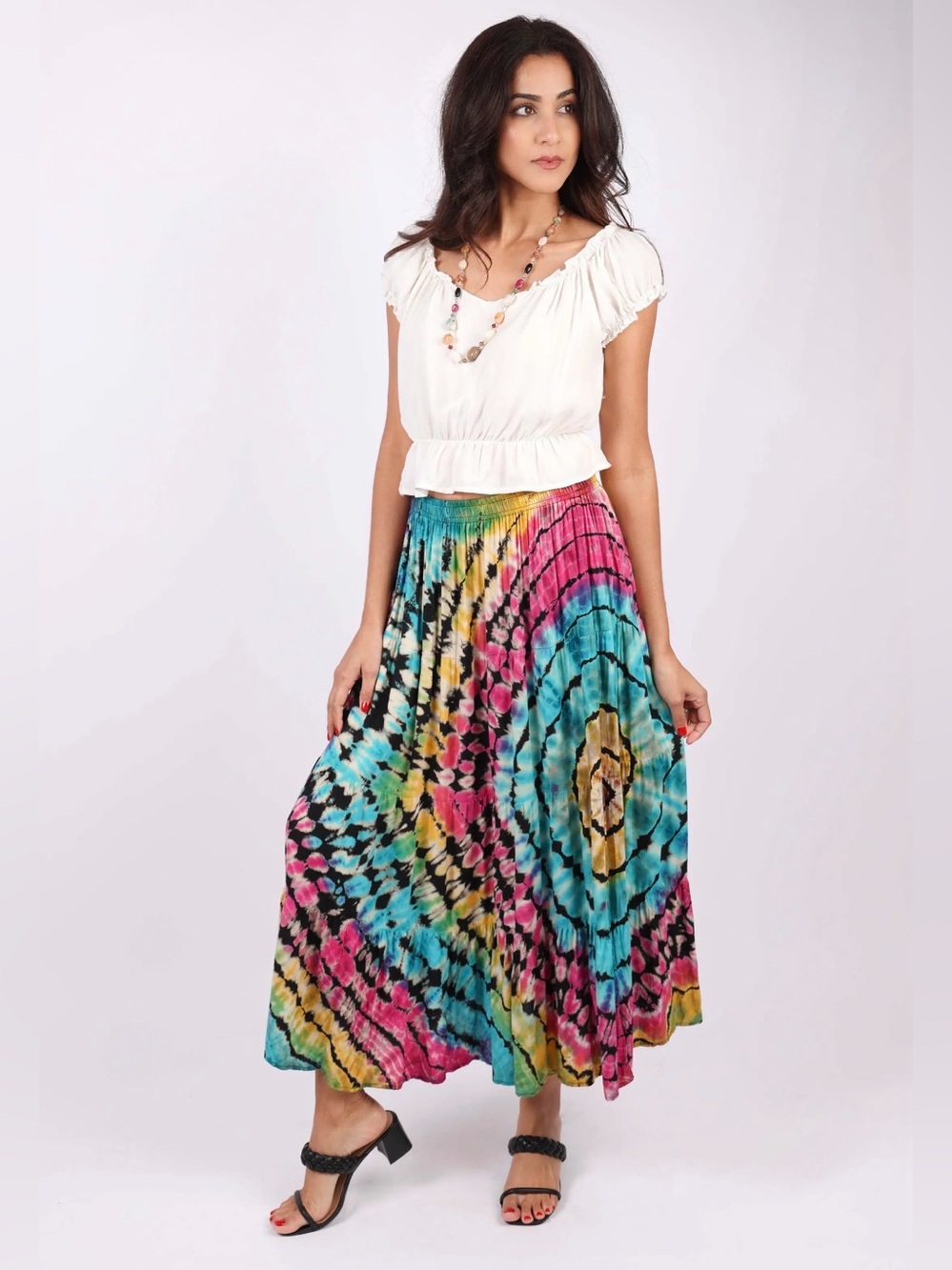 Sacred Threads Bohemian Multicolor Tie-Dye Maxi Skirt - Women